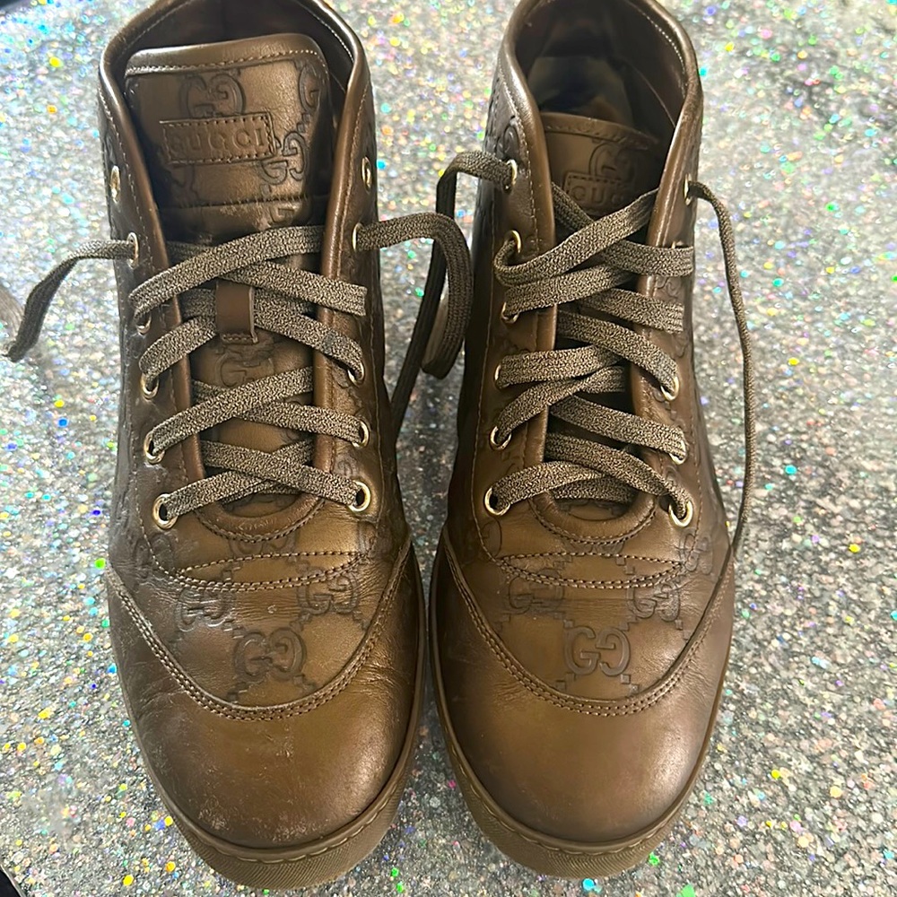GUCCI  METALLIC BROWN HIGH TOP SIZE 39 women Authentic